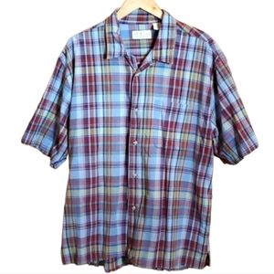 👕 CROSSINGS XL/XG BLUE & BURGANDY PLAID SHORT SLEEVE BUTTON DOWN SHIRT